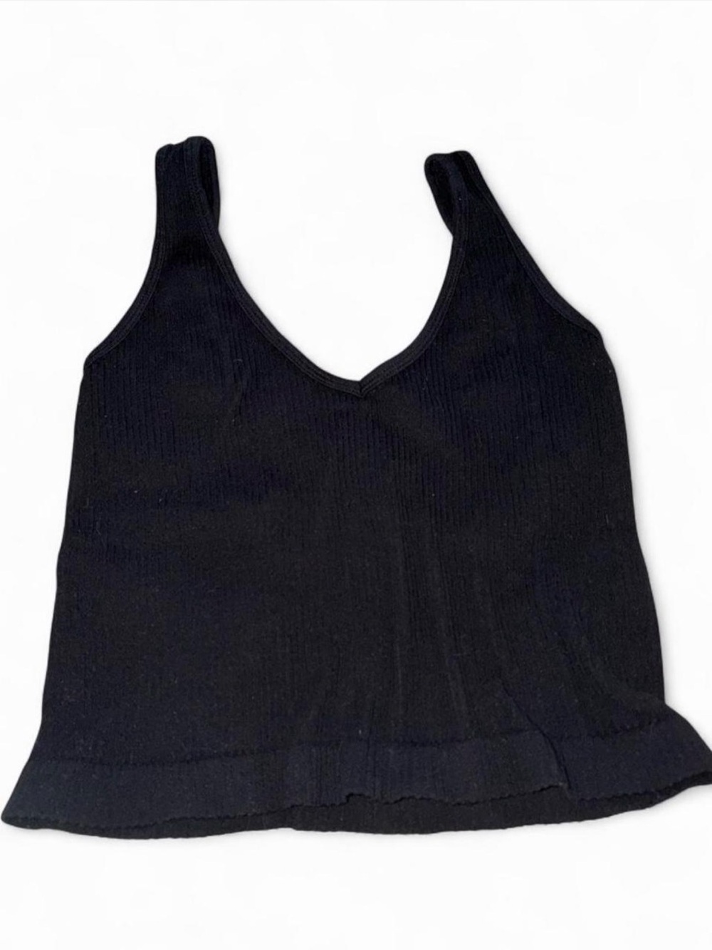 Aura Black Ribbed V-Neck Tank